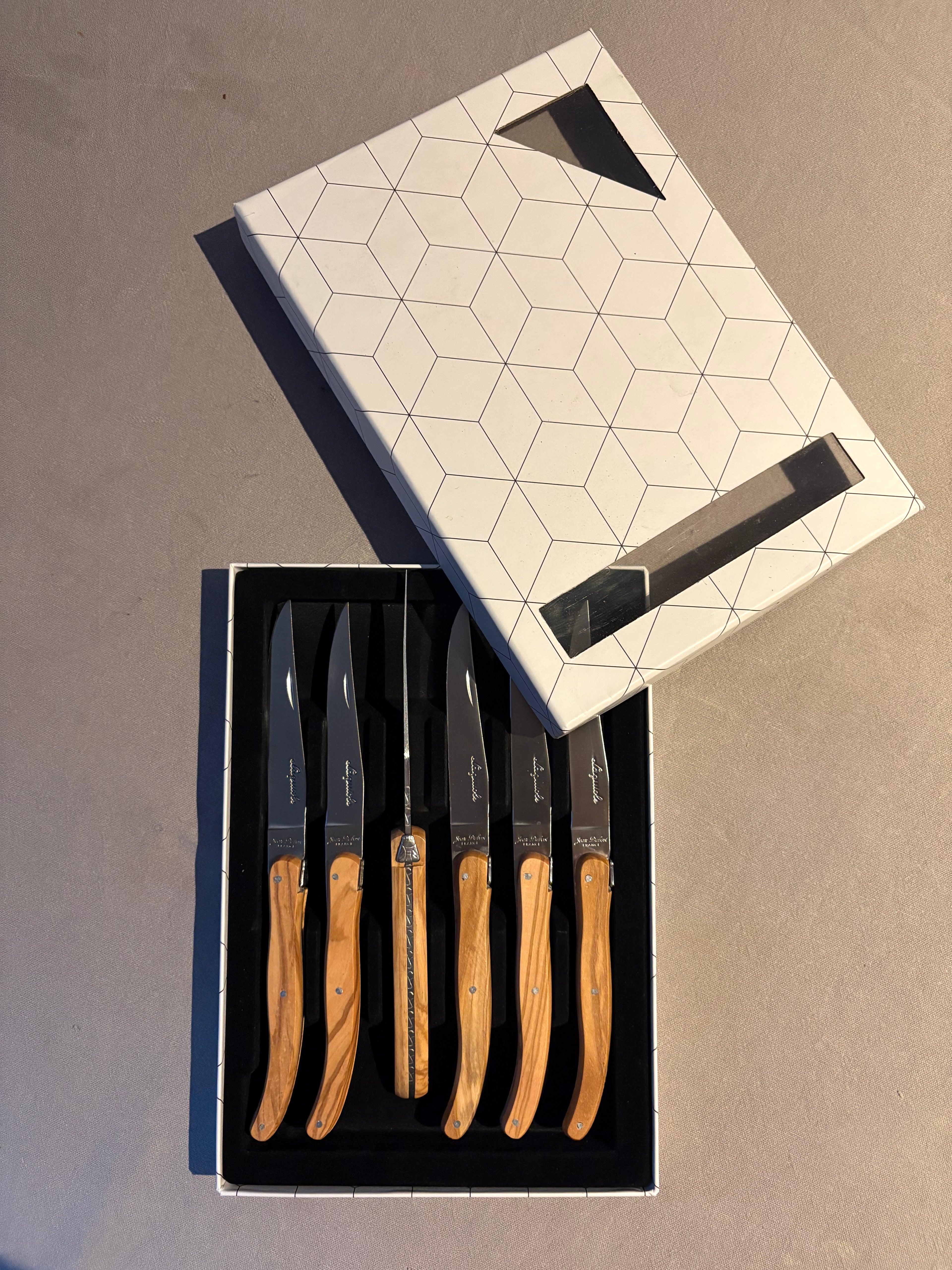 Laguiole 6 , 2mm Couteaux à Steak Guillochés - Olivier
