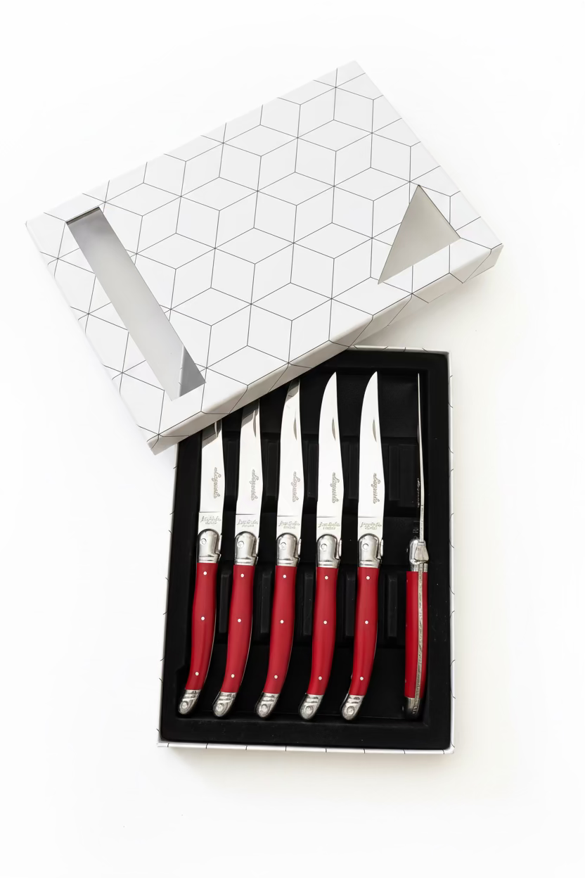 Laguiole 6 2mm Couteaux à Steak Guillochés - rouge
