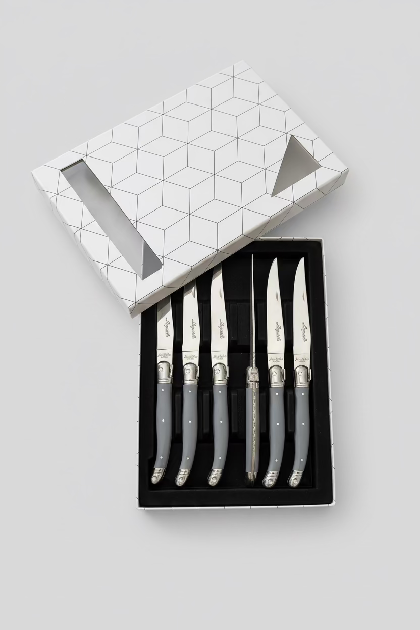 Laguiole 6 2mm Couteaux à Steak Guillochés - gris