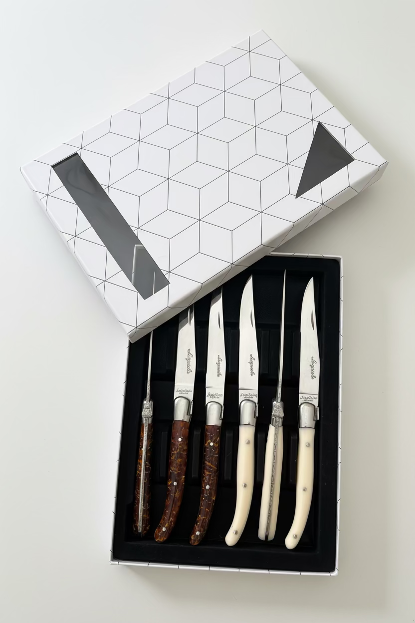 Laguiole 6 2mm Couteaux à Steak Guillochés - nacre & écailles de tortue